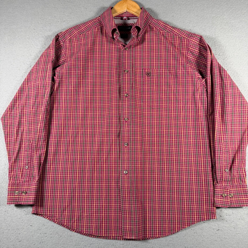 Ariat Mens Long Sleeve Plaid Button Down Shirt Red‎ Yellow Black 10016120 Size M